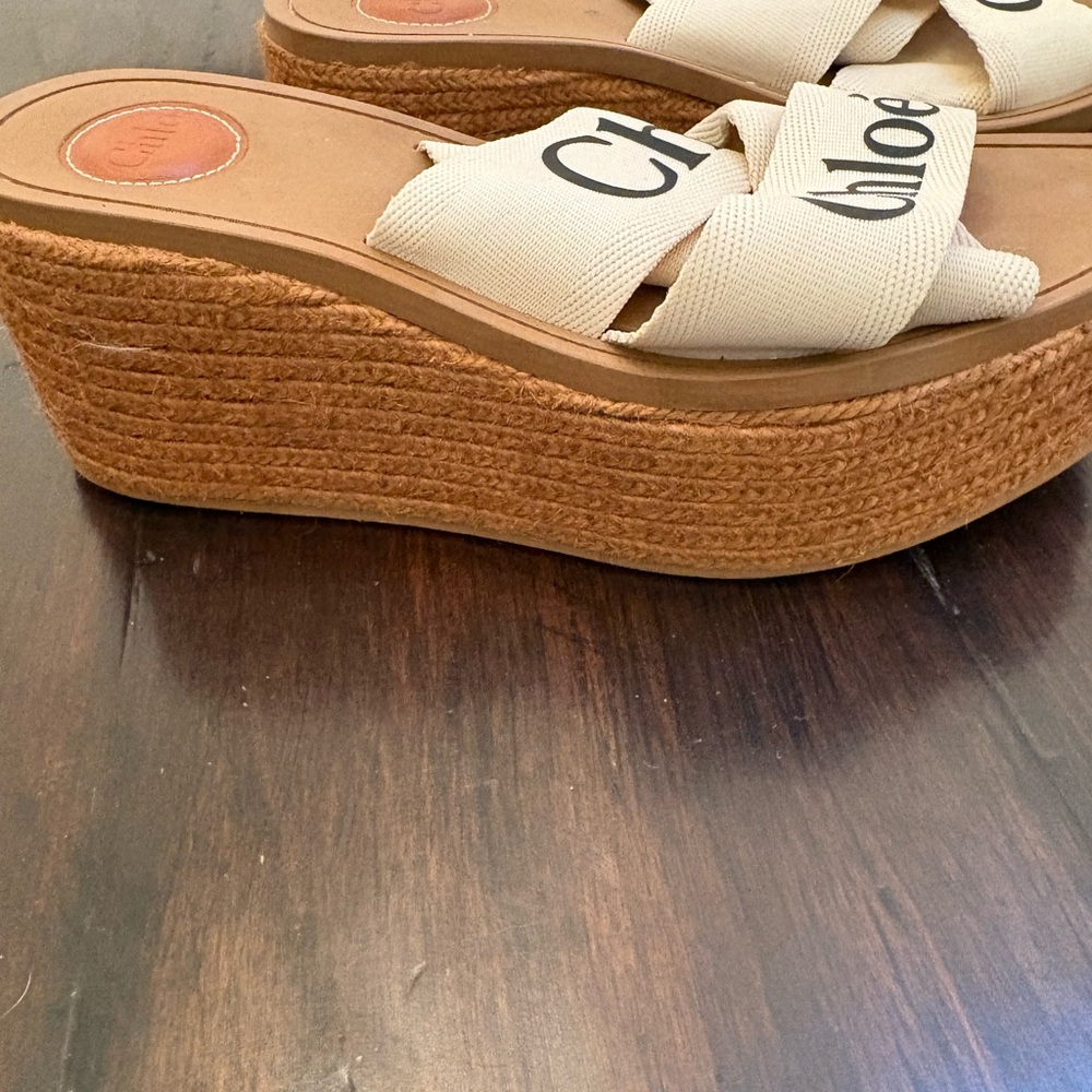 Chloe Cream and Tan Espadrille Wedges